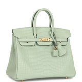 Luxury Hermes Birkin 25 Vert D'Eau Matte Alligator Gold Hardware