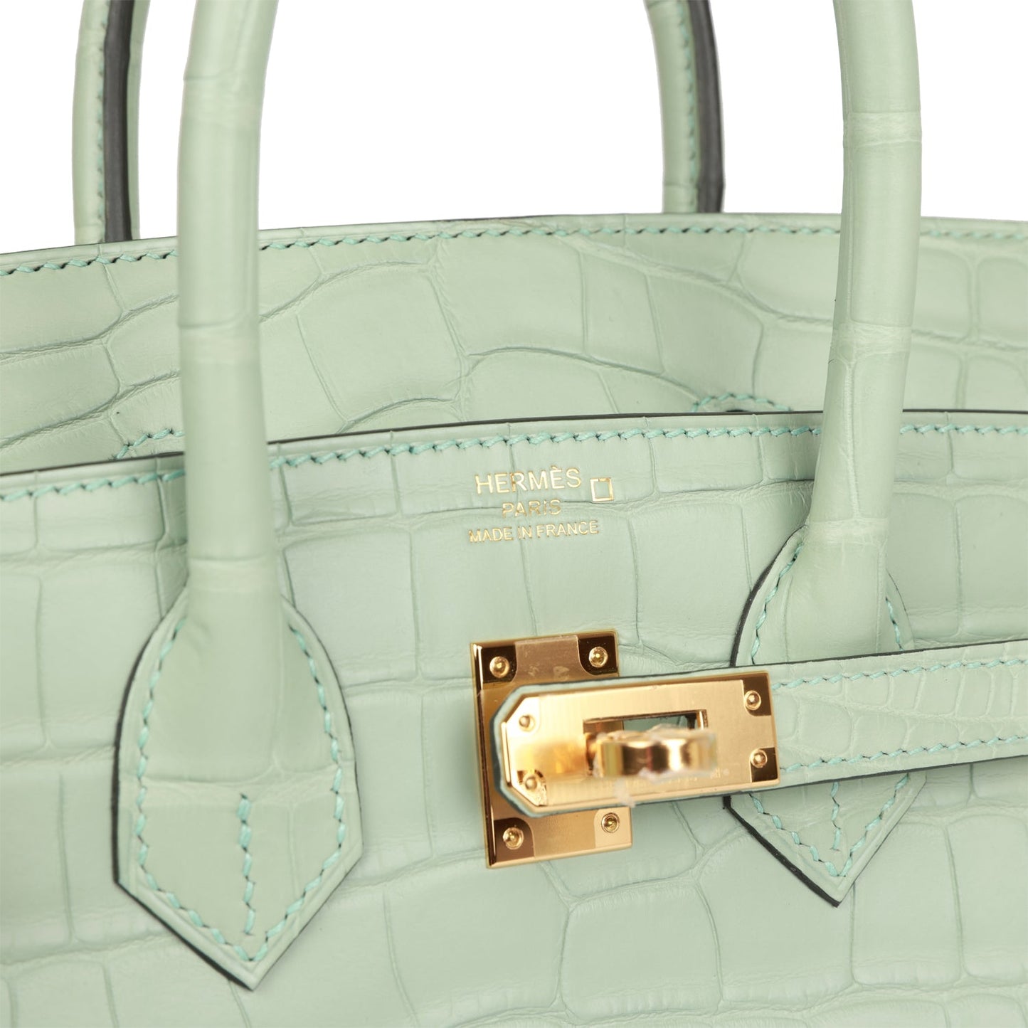 Luxury Hermes Birkin 25 Vert D'Eau Matte Alligator Gold Hardware
