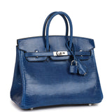 Luxury Hermes Birkin 25 Bleu Saphir Lizard Palladium Hardware