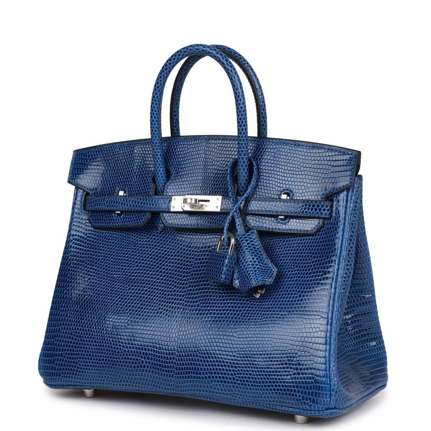 Luxury Hermes Birkin 25 Bleu Saphir Lizard Palladium Hardware