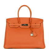 Hermes Birkin 35 Orange H Clemence Palladium Hardware -