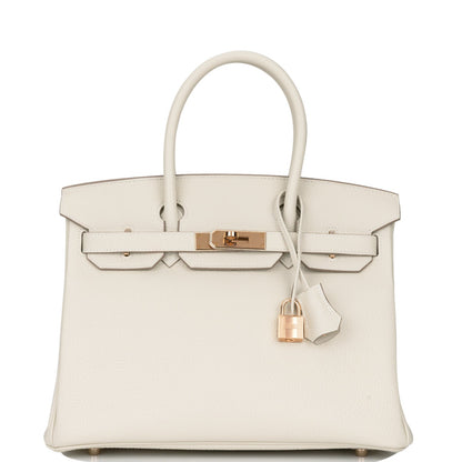 Luxury Hermes Birkin 30 Craie Togo Rose Gold Hardware