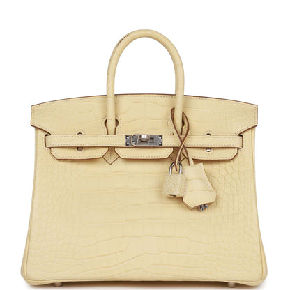 Luxury Hermes Birkin 25 Vanille Matte Alligator Palladium Hardware