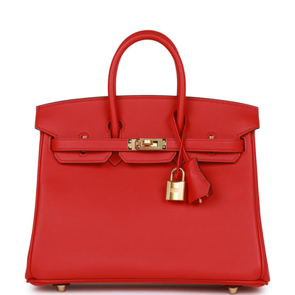 Luxury Hermes Birkin 25 Rouge De Coeur Swift Gold Hardware