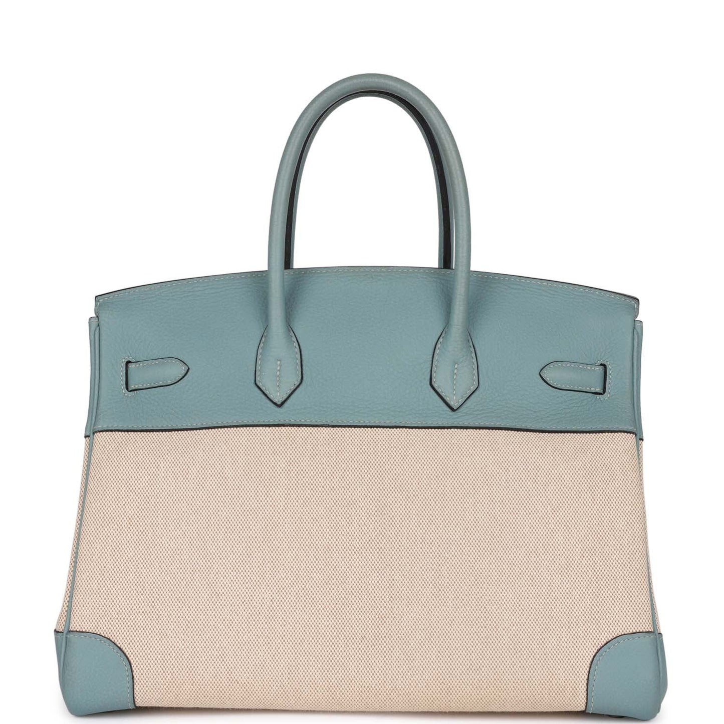 Hermes Birkin 35 Ciel Clemence and Ecru-Beige Toile H Palladium Hardware
