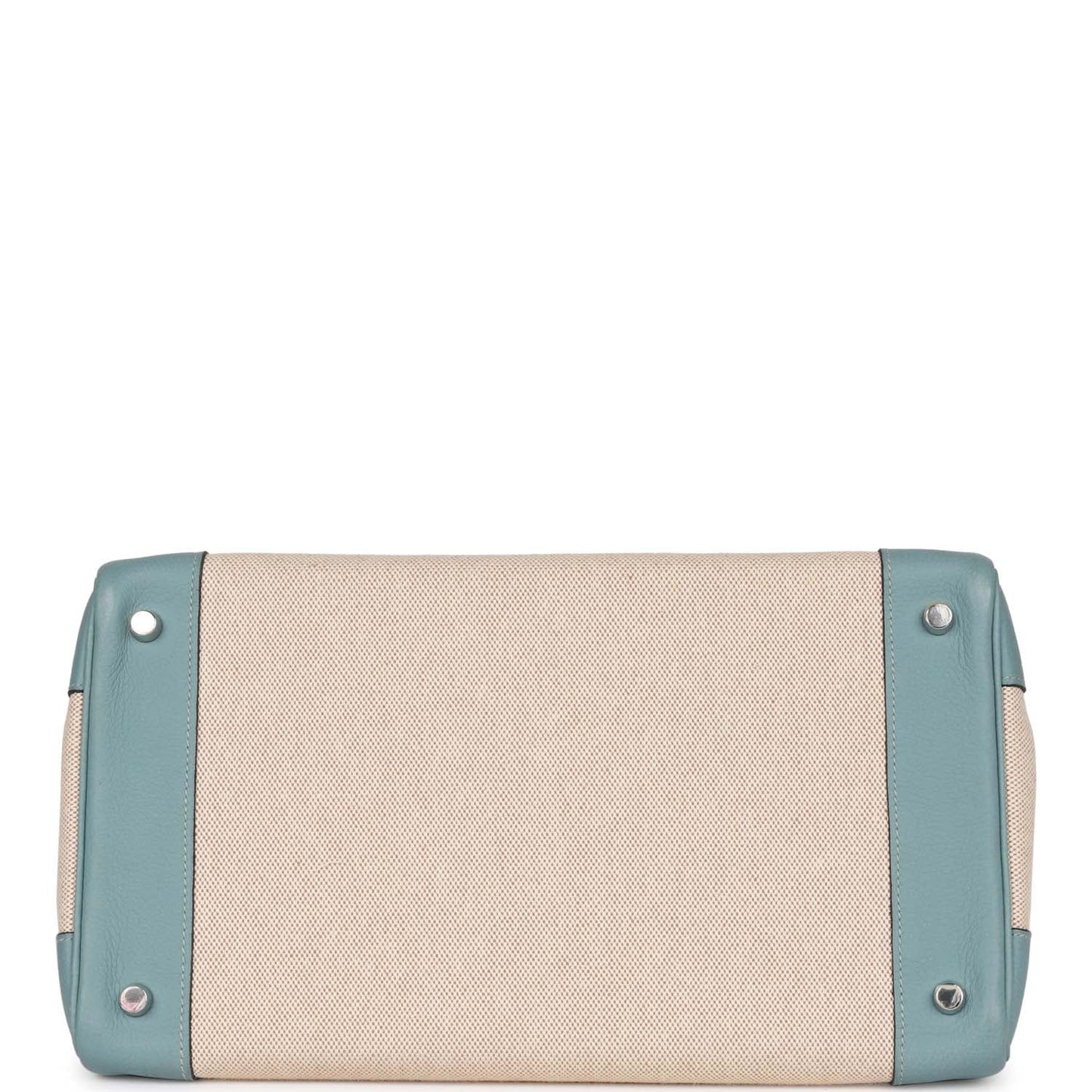 Hermes Birkin 35 Ciel Clemence and Ecru-Beige Toile H Palladium Hardware