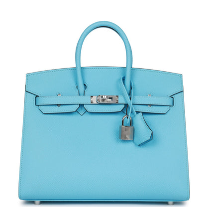 Luxury Hermes Birkin Sellier 25 Celeste Epsom Palladium Hardware