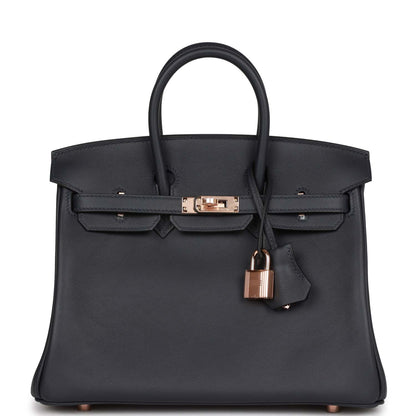 Luxury Hermes Birkin 25 Caban Swift Rose Gold Hardware