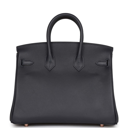 Luxury Hermes Birkin 25 Caban Swift Rose Gold Hardware
