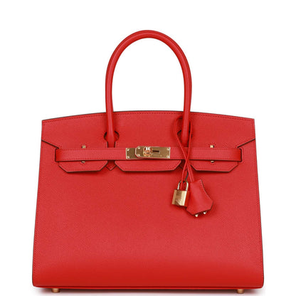 Luxury Hermes Birkin Sellier 30 Rouge Casaque Epsom Gold Hardware