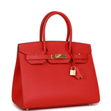 Luxury Hermes Birkin Sellier 30 Rouge Casaque Epsom Gold Hardware