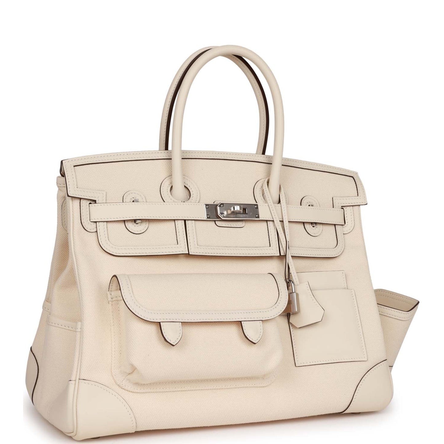 Luxury Hermes Birkin Cargo 35 Nata Toile and Swift Palladium Hardware
