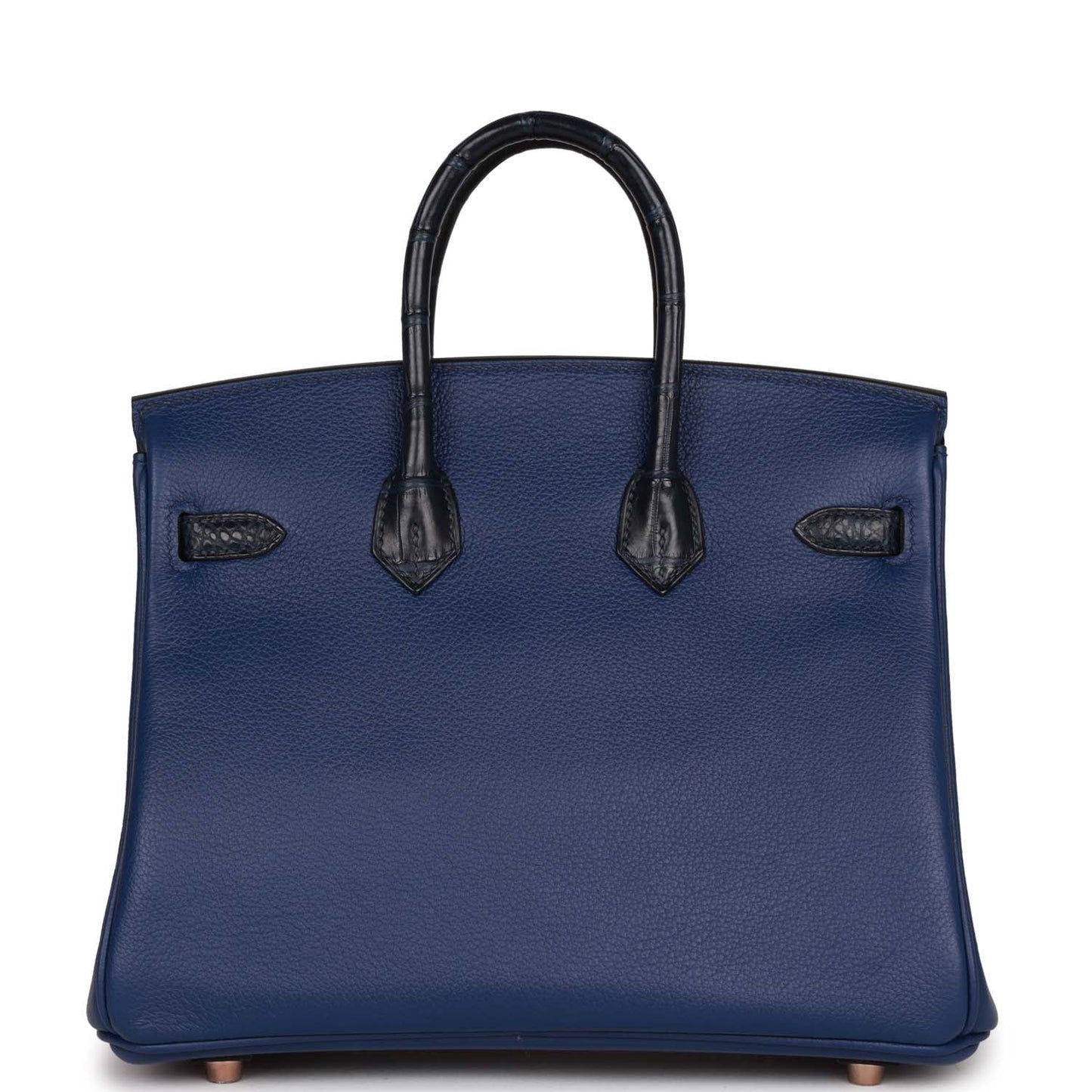 Luxury Hermes Birkin 25 Bleu Marine Matte Alligator and Bleu Saphir Novillo Touch Rose Gold Hardware