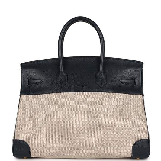 Hermes Birkin 35 Bleu Indigo Courchevel and Toile H Gold Hardware