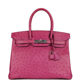 Pre-owned Hermes Birkin 30 Rose Pourpre Ostrich Palladium Hardware