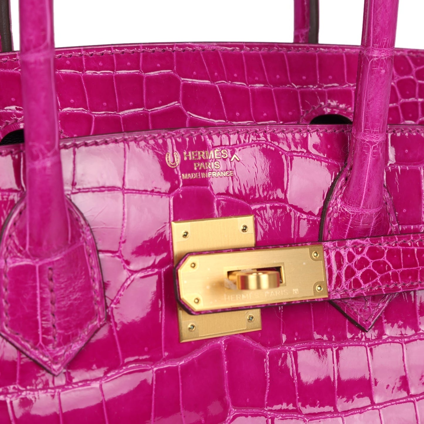 Hermes Special Order (HSS) Birkin 30 Rose Scheherazade Verso Shiny Porosus Crocodile Brushed Gold Hardware
