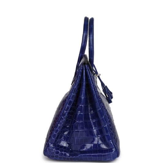 Hermes Birkin 35 Bleu Electric Shiny Porosus Crocodile Palladium Hardware