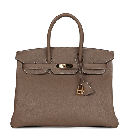 Pre-owned Hermes Birkin 35 Etoupe Togo Gold Hardware