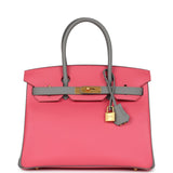 Pre-owned Hermes Special Order (HSS) Birkin 30 Rose Azalee and Gris Mouette Epsom Brushed Gold Hardware