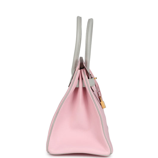 Hermes Special Order (HSS) Birkin 30 Rose Sakura and Gris Perle Chevre Brushed Gold Hardware