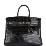 Hermes Birkin 35 Graphite Shiny Porosus Crocodile Palladium Hardware