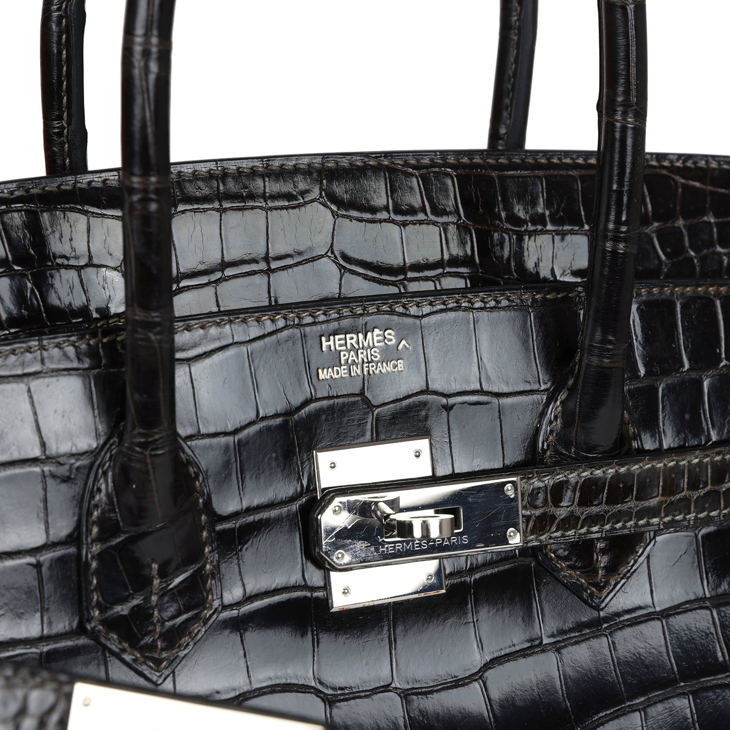 Hermes Birkin 35 Graphite Shiny Porosus Crocodile Palladium Hardware