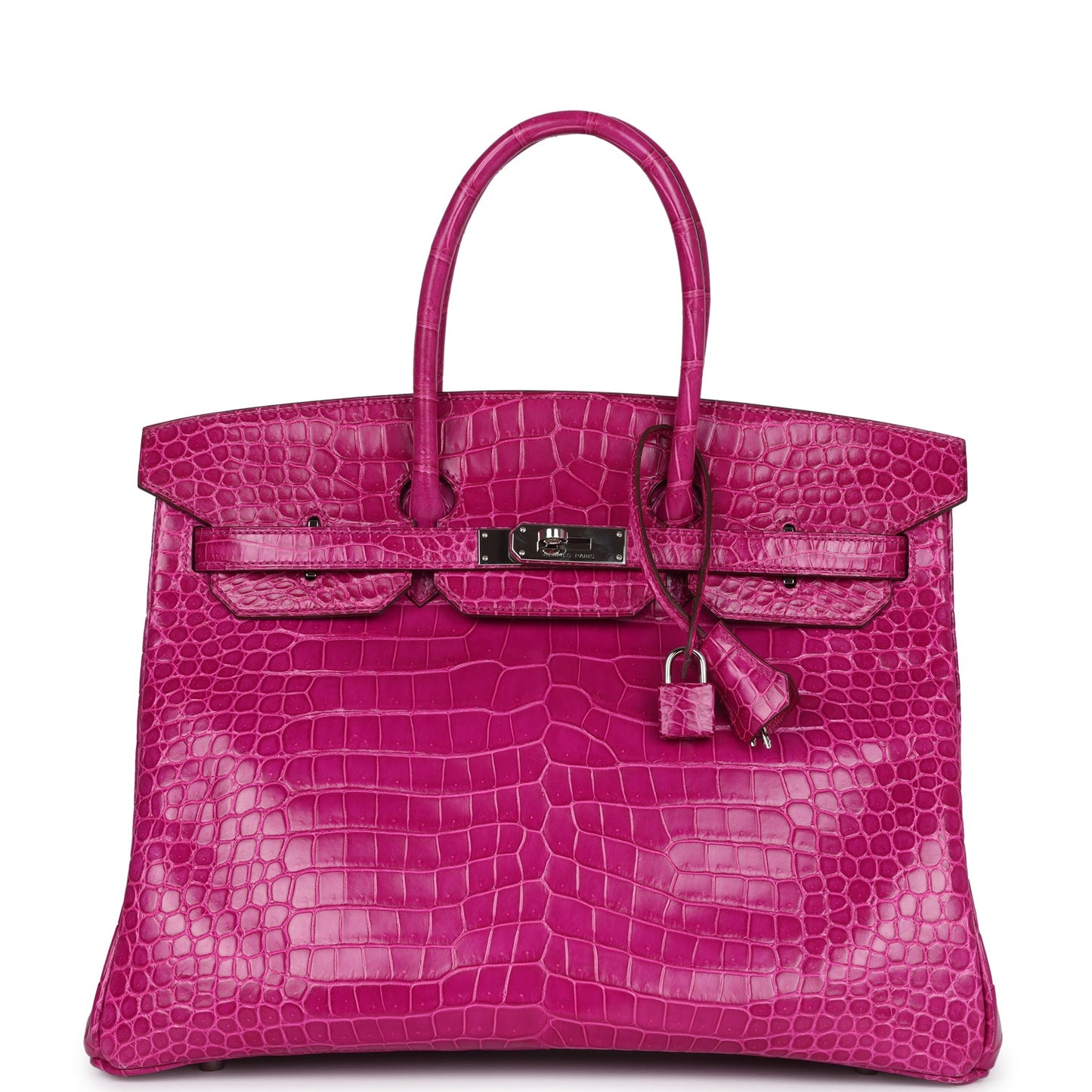 Hermes Birkin 35 Rose Scheherazade Shiny Porosus Crocodile Palladium Hardware