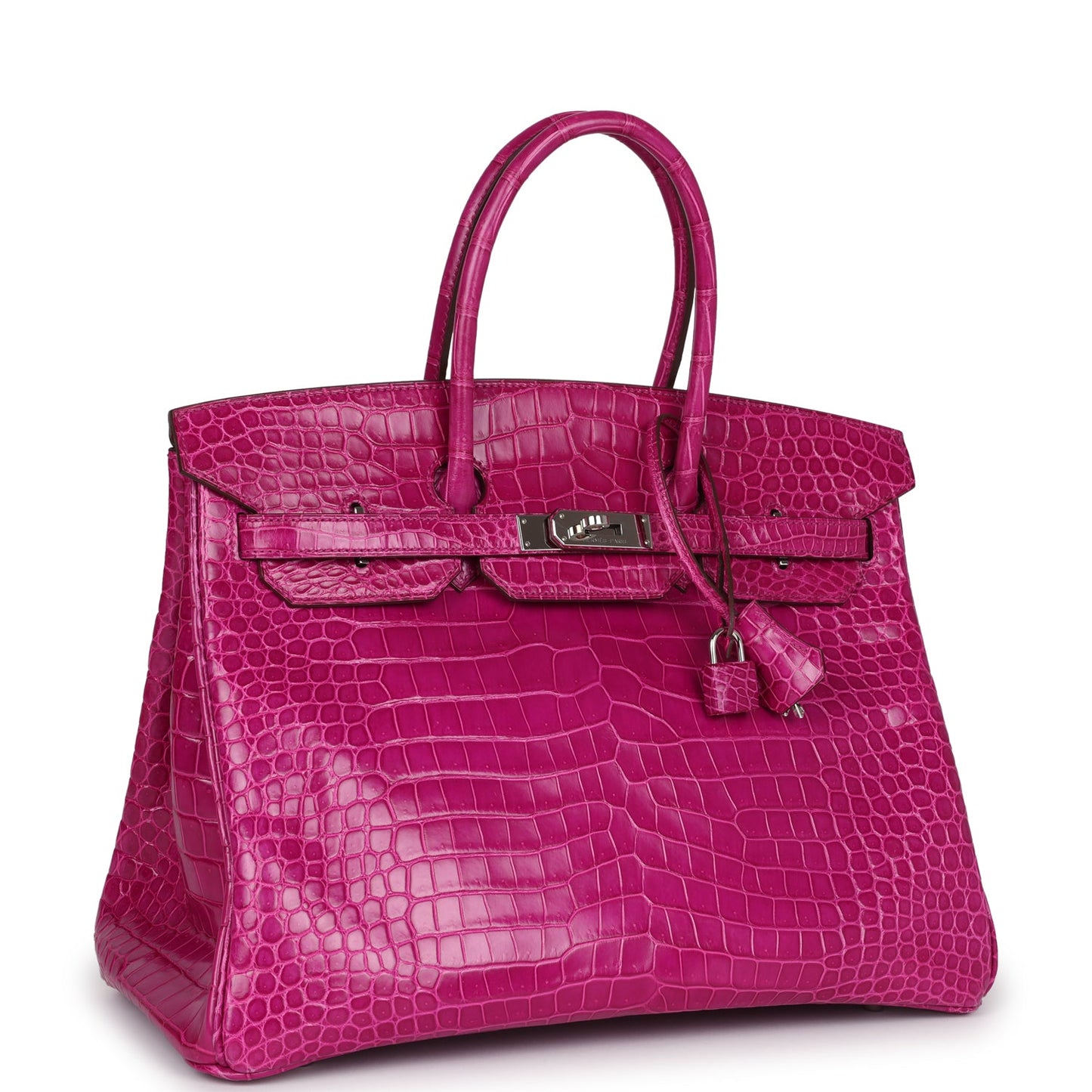 Hermes Birkin 35 Rose Scheherazade Shiny Porosus Crocodile Palladium Hardware