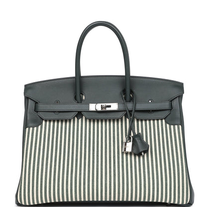 Hermes Birkin 35 Toile Riga and Vert Anglais Swift Palladium Hardware