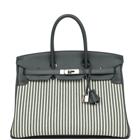 Hermes Birkin 35 Toile Riga and Vert Anglais Swift Palladium Hardware