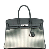 Hermes Birkin 35 Toile Riga and Vert Anglais Swift Palladium Hardware