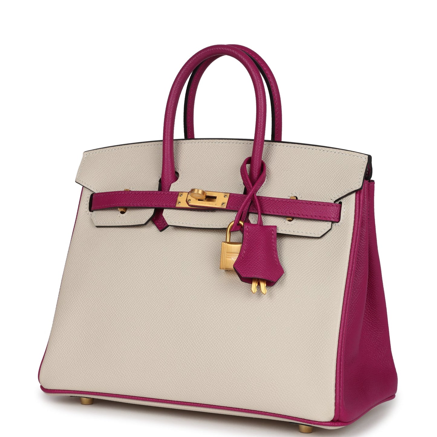 Hermes Special Order (HSS) Birkin 25 Craie and Rose Pourpre Epsom Brushed Gold Hardware