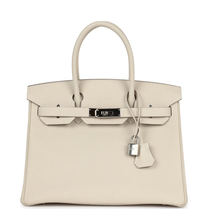 Pre-owned Hermes Birkin 30 Craie Togo Palladium Hardware
