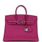 Pre-owned Hermes Birkin 25 Rose Pourpre Togo Palladium Hardware