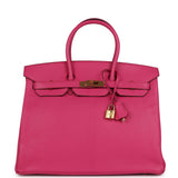 Hermes Birkin 35 Rose Shocking Chevre Mysore Gold Hardware