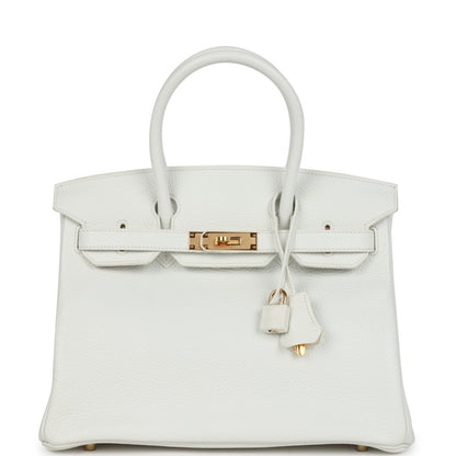 Pre-owned Hermes Birkin 30 White Clemence Gold Hardware