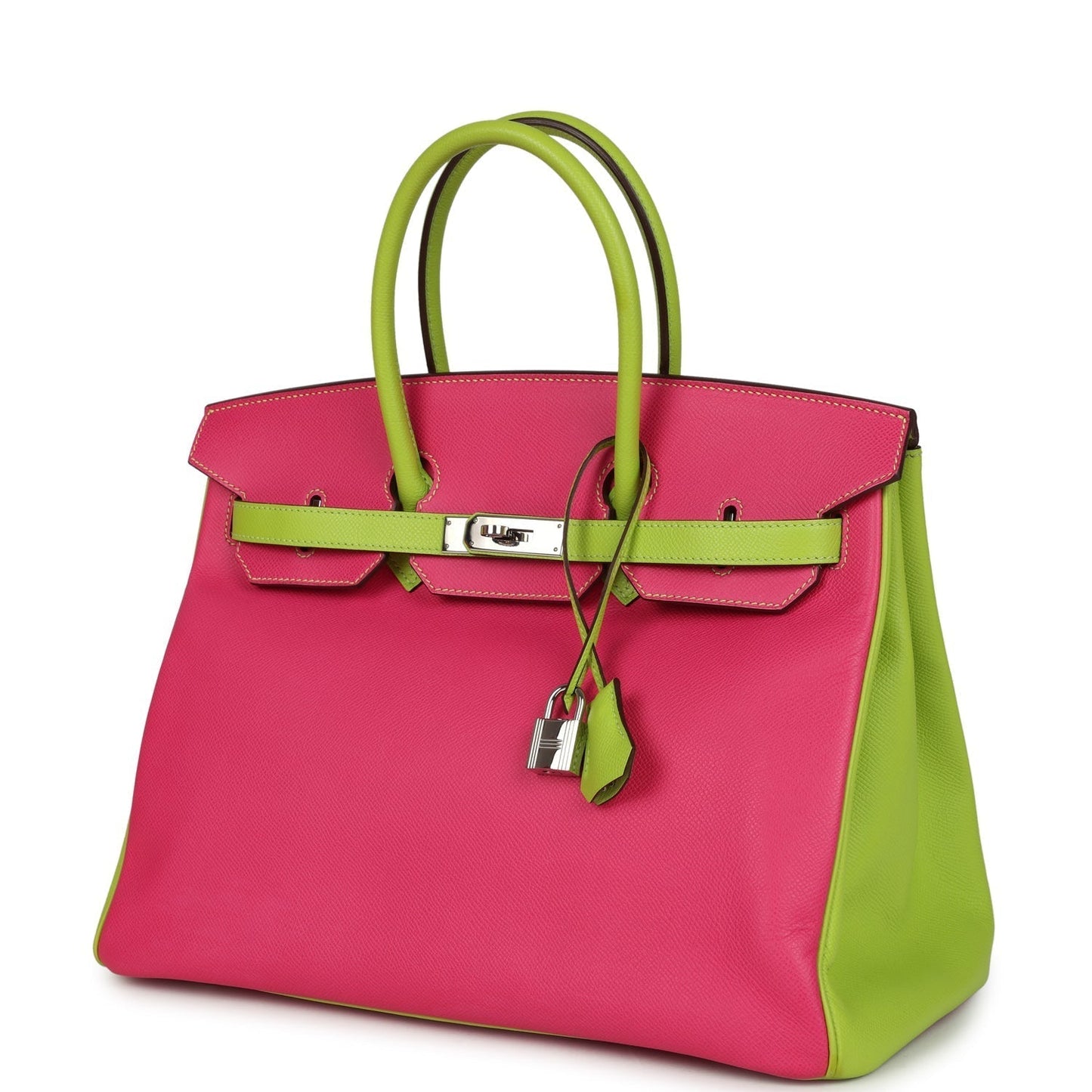 Hermes Special Order (HSS) Birkin 35 Rose Tyrien and Kiwi Epsom Palladium Hardware