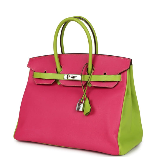 Hermes Special Order (HSS) Birkin 35 Rose Tyrien and Kiwi Epsom Palladium Hardware