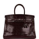Hermes Birkin 35 Havane Shiny Porosus Crocodile Palladium Hardware