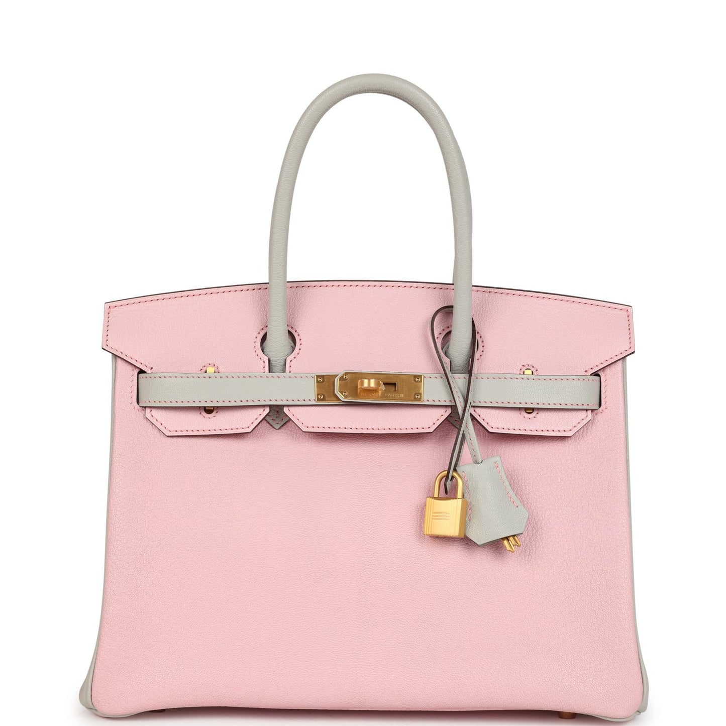 Hermes Special Order (HSS) Birkin 30 Rose Sakura and Gris Perle Chevre Brushed Gold Hardware