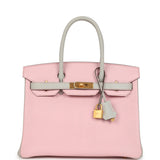 Hermes Special Order (HSS) Birkin 30 Rose Sakura and Gris Perle Chevre Brushed Gold Hardware