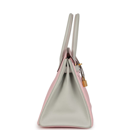 Hermes Special Order (HSS) Birkin 30 Rose Sakura and Gris Perle Chevre Brushed Gold Hardware