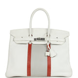 Hermes Birkin Club 35 White and Gris Perle Clemence and Sanguine Lizard Palladium Hardware