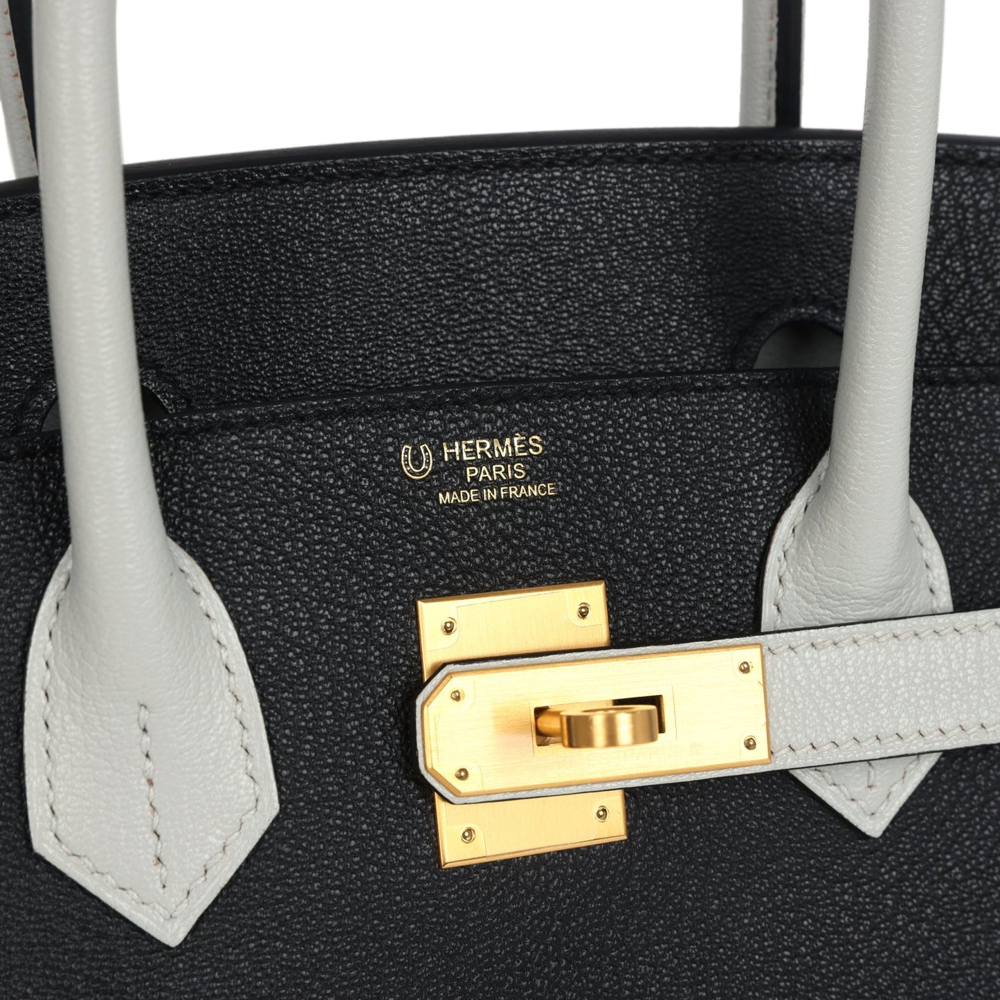 Hermes Special Order (HSS) Birkin 30 Black and Gris Perle Chevre Mysore Brushed Gold Hardware