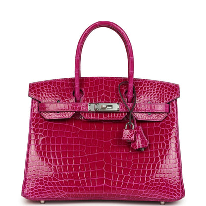 Hermes Birkin 30 Rose Poupre Shiny Porosus Crocodile Palladium Hardware