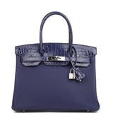 Hermes Birkin 30 Bleu Encre Togo and Shiny Niloticus Crocodile Touch Palladium Hardware