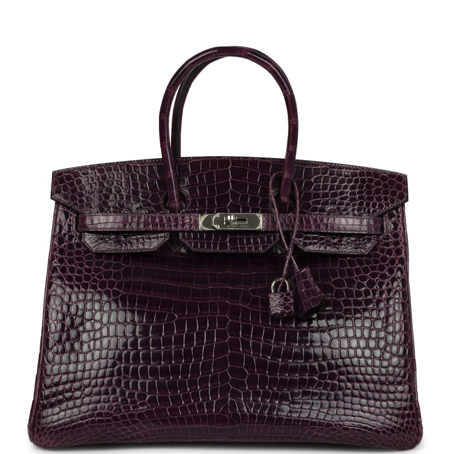 Hermes Birkin 35 Amethyst Shiny Porosus Crocodile Palladium Hardware