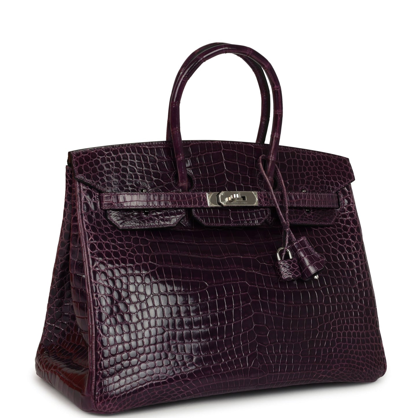 Hermes Birkin 35 Amethyst Shiny Porosus Crocodile Palladium Hardware
