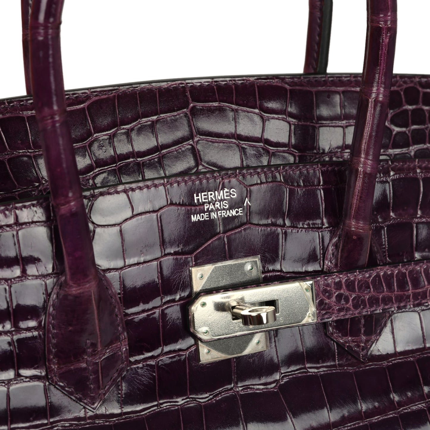 Hermes Birkin 35 Amethyst Shiny Porosus Crocodile Palladium Hardware