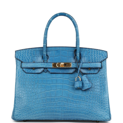 Hermes Birkin 30 Bleu Mykonos Matte Alligator Gold Hardware
